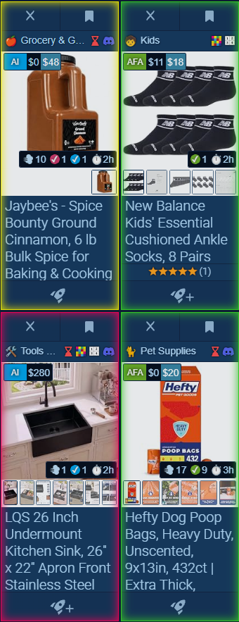Products highlighted by color-coded rules